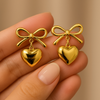 Bow & Heart Charm - Anti Tarnish Earrings