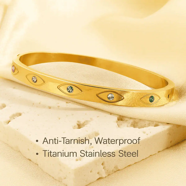 Golden Evil Eye Studded Bangle Bracelet