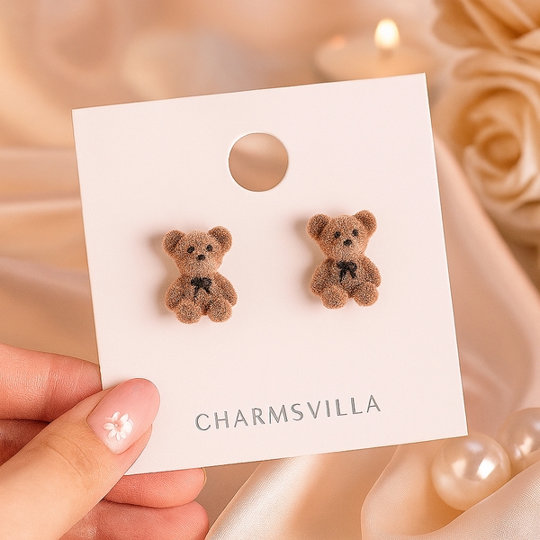 Tiny Teddy Charm Studs Earrings