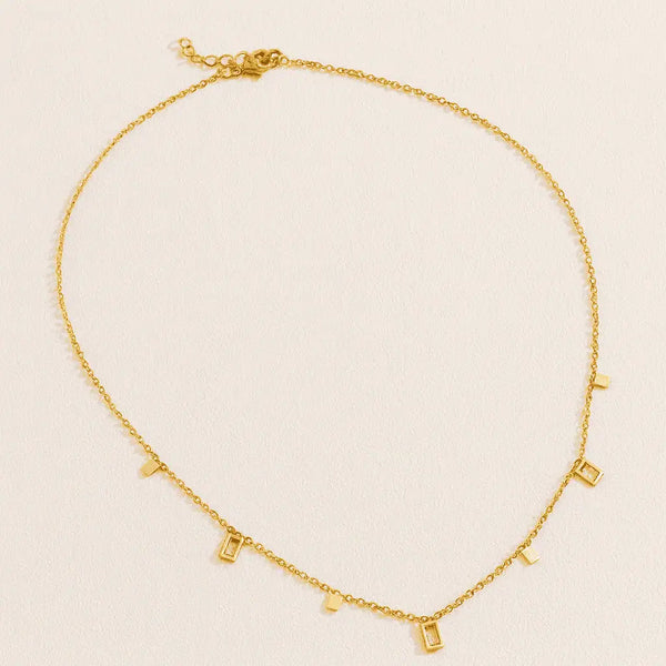 Golden Allure: Square Charm Necklace -Waterproof and Anti-Tarnish