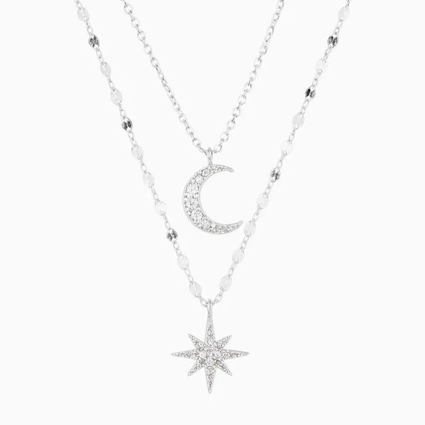 Double Layer Moon & Star Pendant Necklace