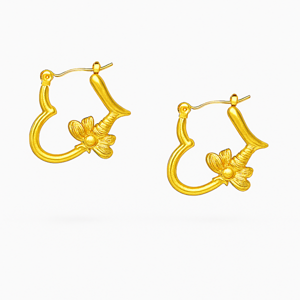 Golden Heart Butterfly Charm Hoop- Anti Tarnish Earrings